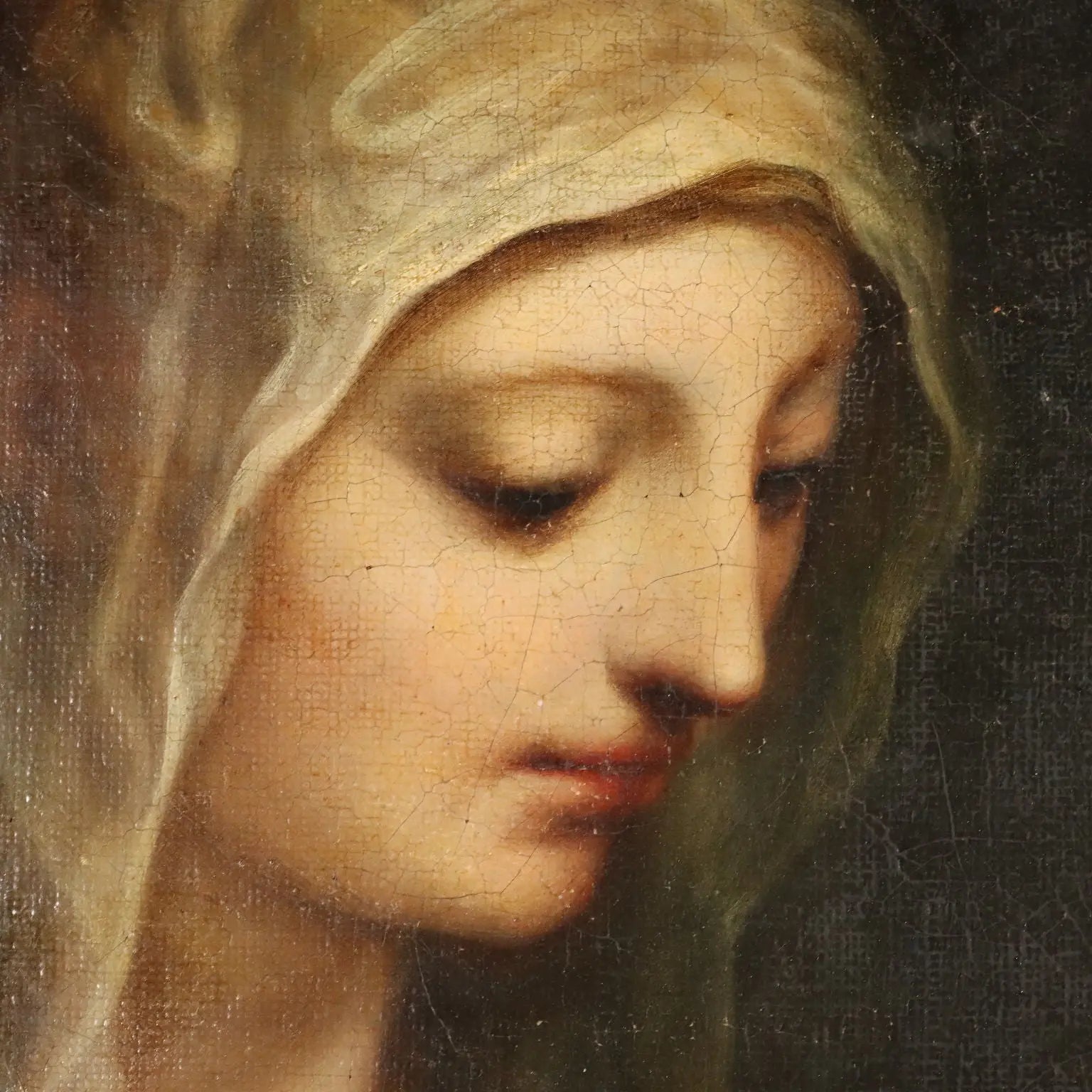 Antique Painting Virgin Mary Oil on Canvas Italy XVIII Century