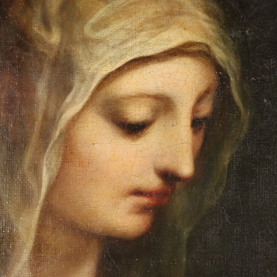 Antique Painting Virgin Mary Oil on Canvas Italy XVIII Century