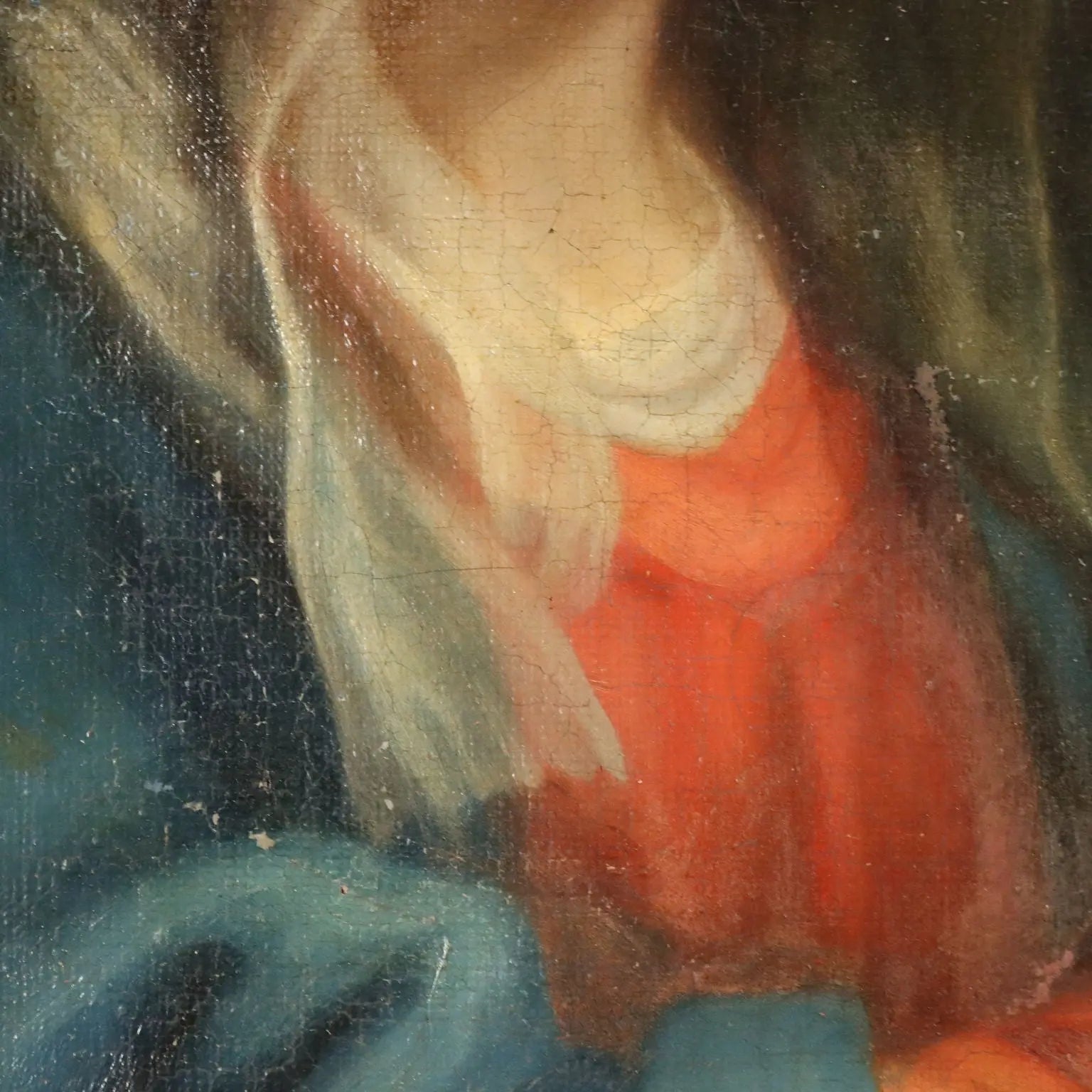 Antique Painting Virgin Mary Oil on Canvas Italy XVIII Century