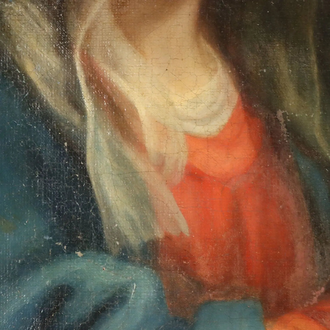 Antique Painting Virgin Mary Oil on Canvas Italy XVIII Century