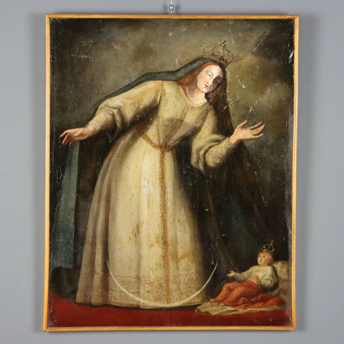 Antique Painting Virgin Mary Oil on Canvas Italy XVIII Century