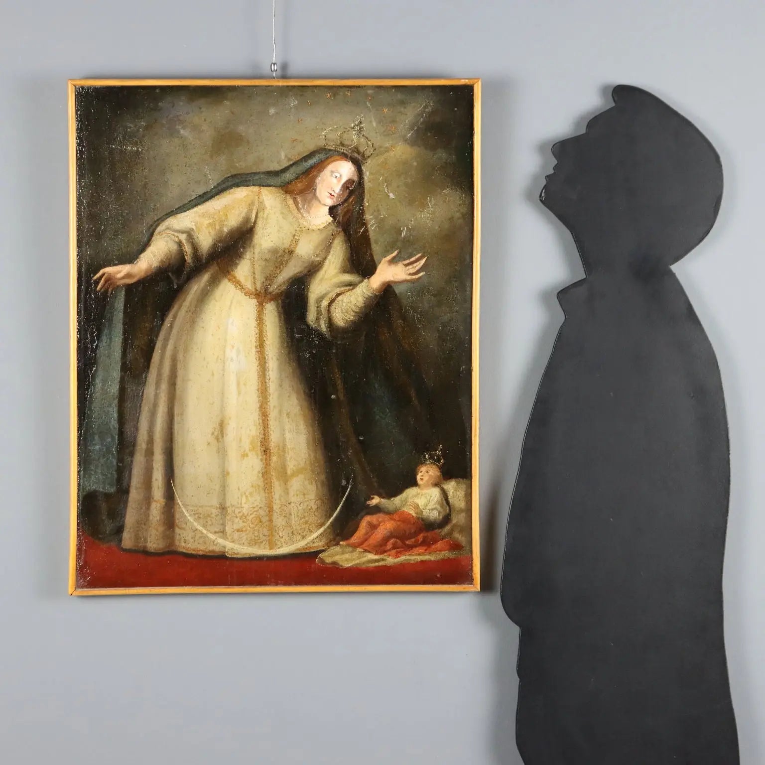 Antique Painting Virgin Mary Oil on Canvas Italy XVIII Century
