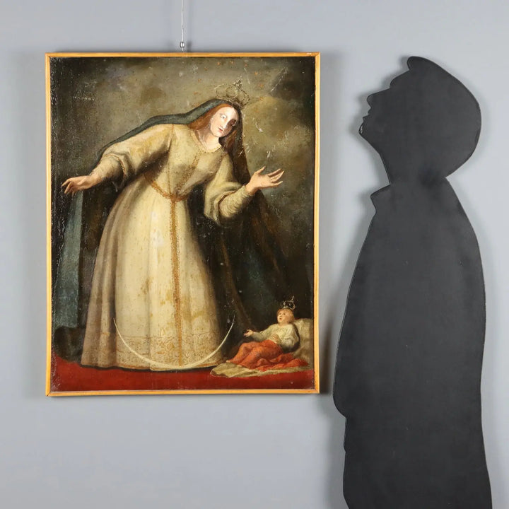 Antique Painting Virgin Mary Oil on Canvas Italy XVIII Century