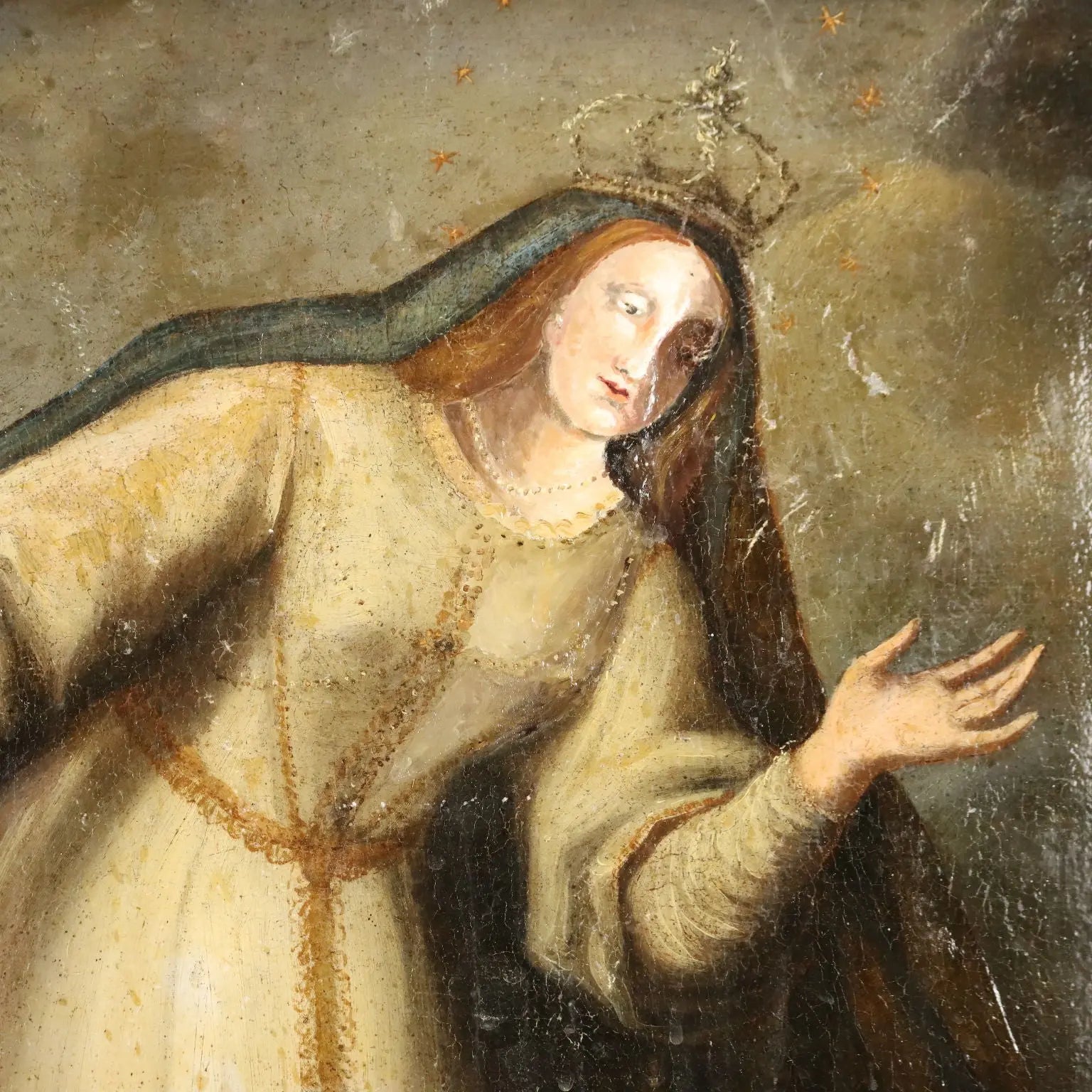Antique Painting Virgin Mary Oil on Canvas Italy XVIII Century