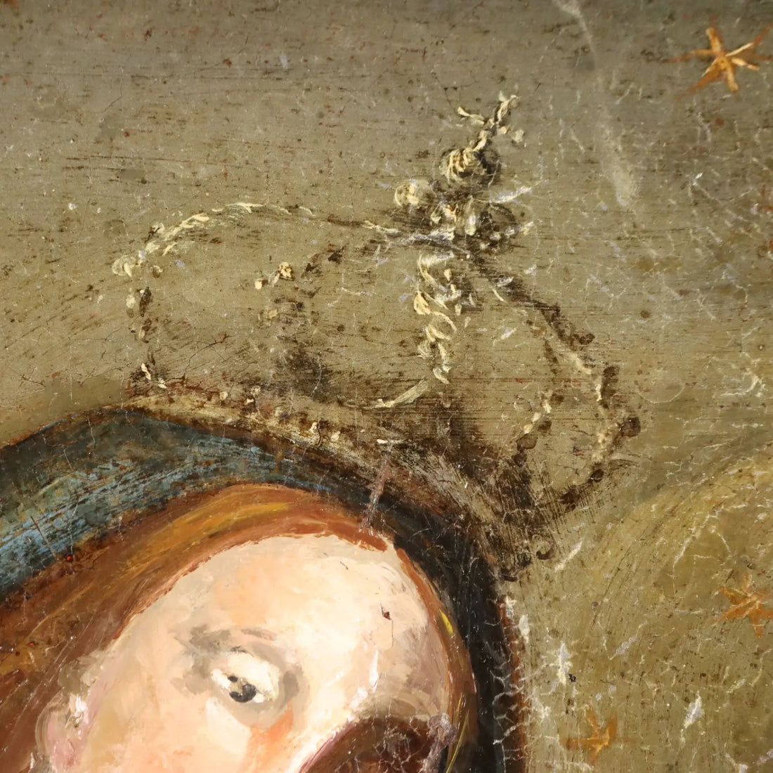 Antique Painting Virgin Mary Oil on Canvas Italy XVIII Century