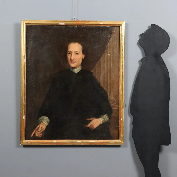 Antique Painting Portrait of a Clergy Man Oil on Canvas XVIII Century