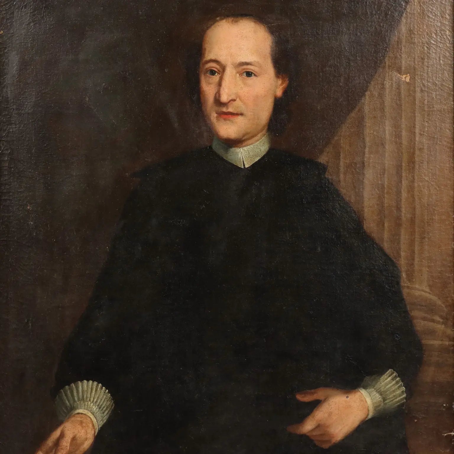 Antique Painting Portrait of a Clergy Man Oil on Canvas XVIII Century