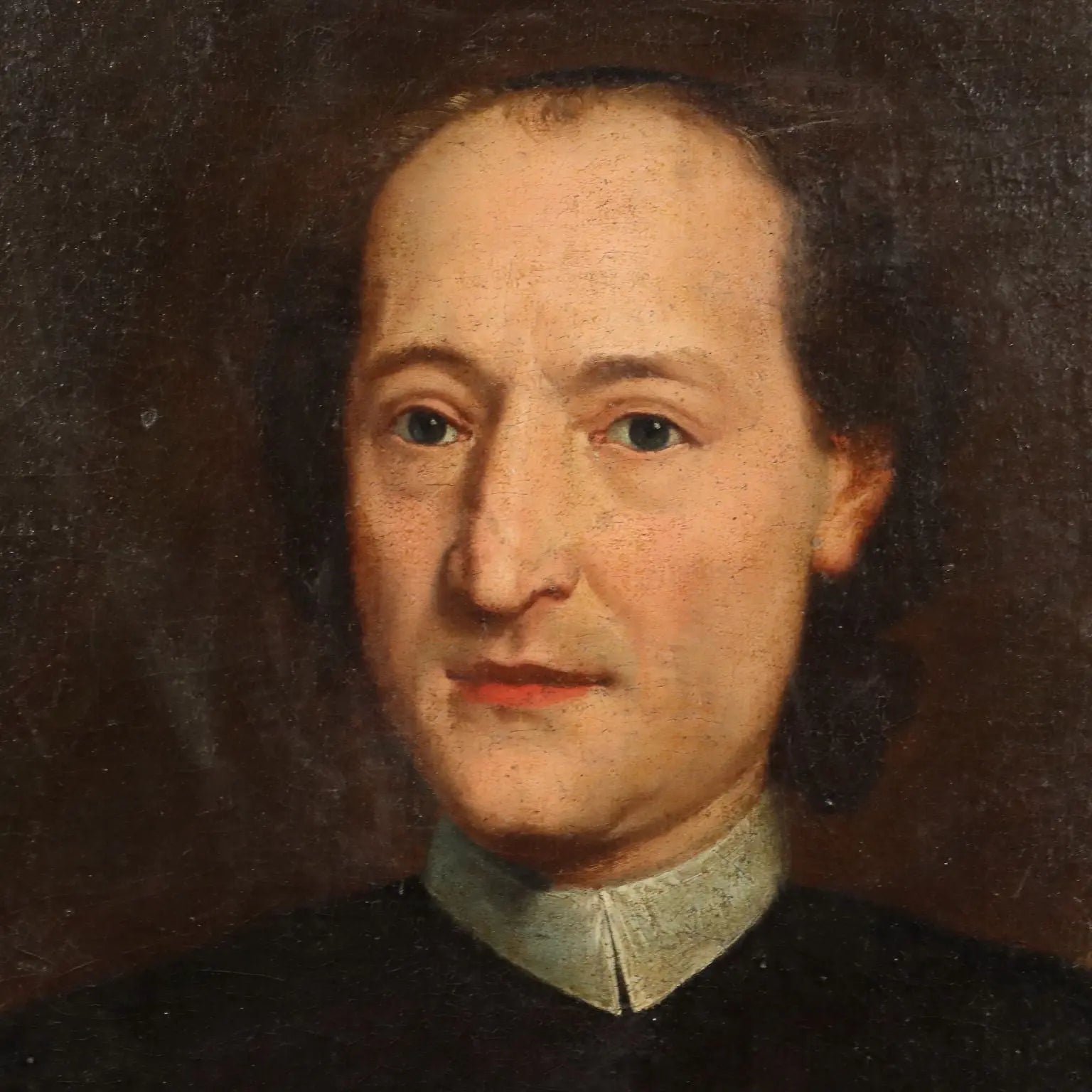 Antique Painting Portrait of a Clergy Man Oil on Canvas XVIII Century