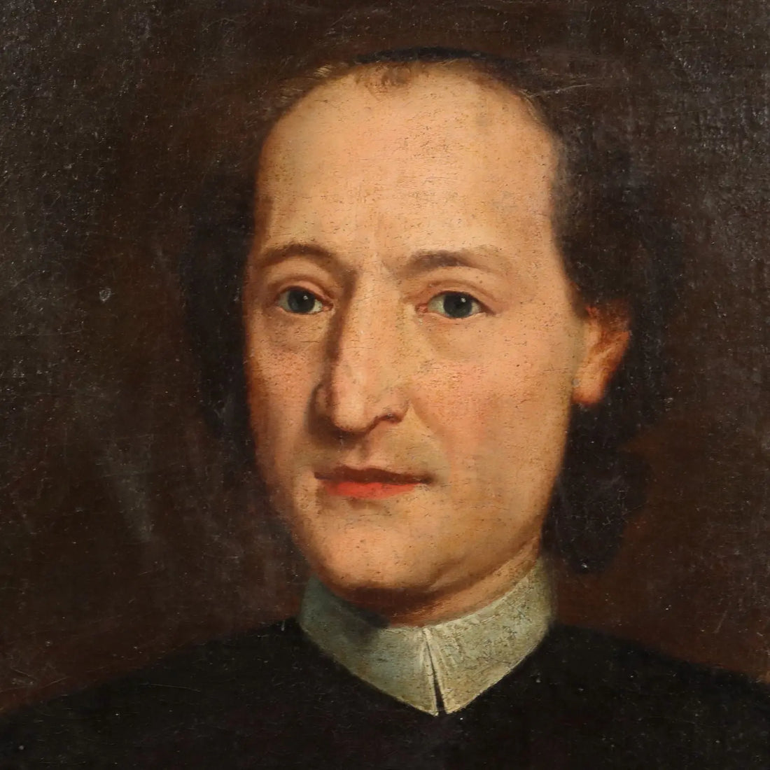 Antique Painting Portrait of a Clergy Man Oil on Canvas XVIII Century