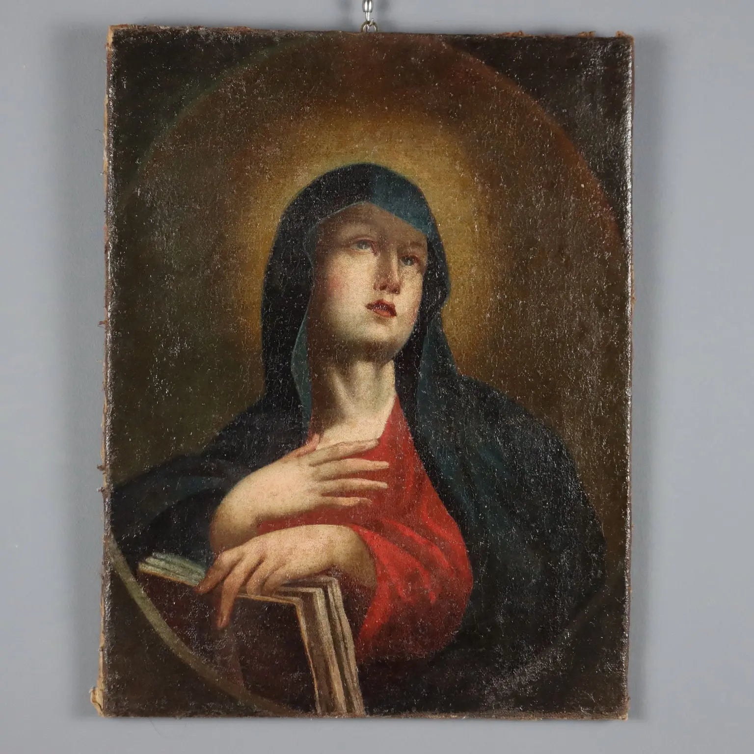 Antique Painting The Virgin Mary Oil on Canvas Italy XVII Century