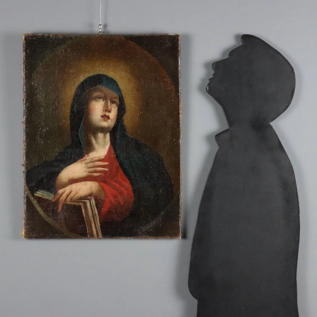 Antique Painting The Virgin Mary Oil on Canvas Italy XVII Century