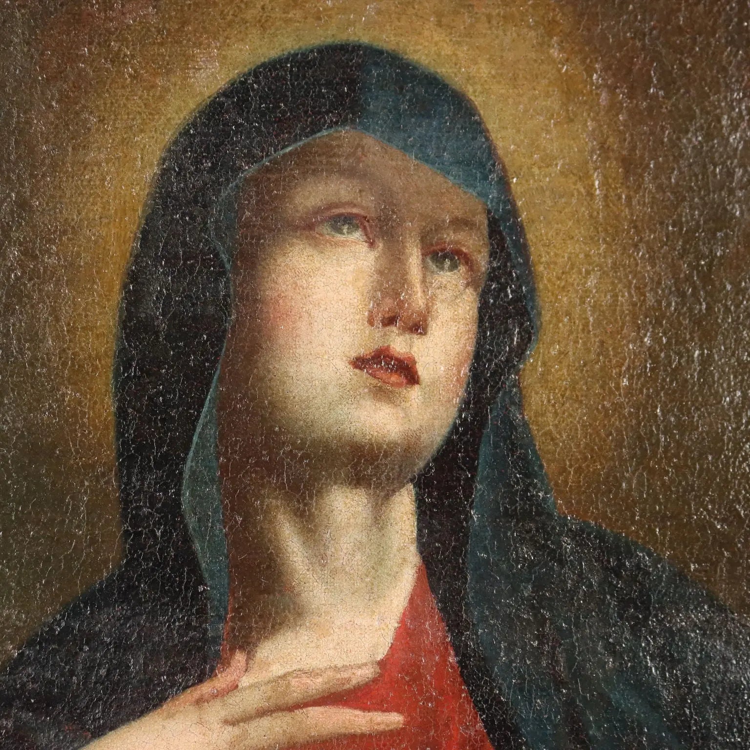 Antique Painting The Virgin Mary Oil on Canvas Italy XVII Century