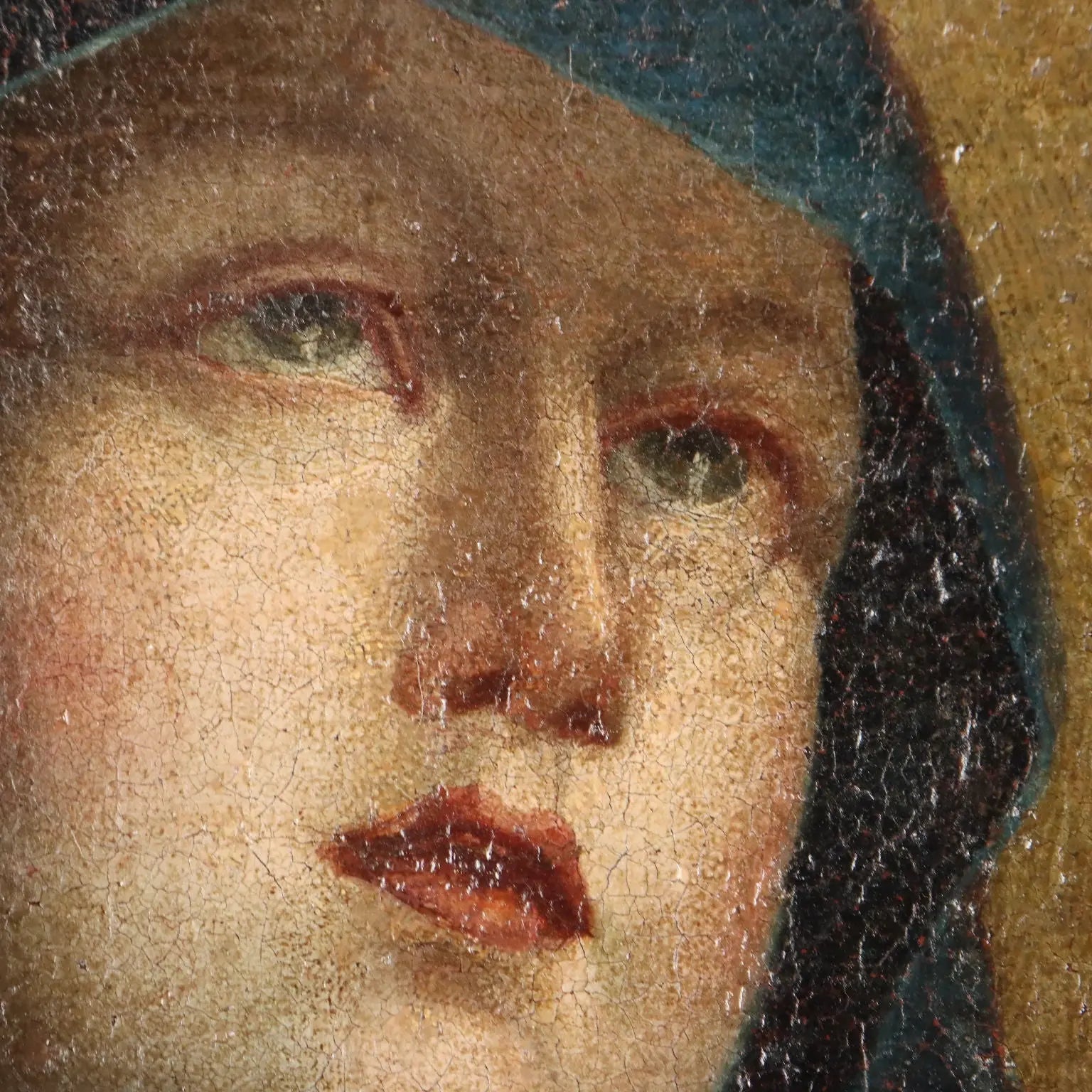 Antique Painting The Virgin Mary Oil on Canvas Italy XVII Century