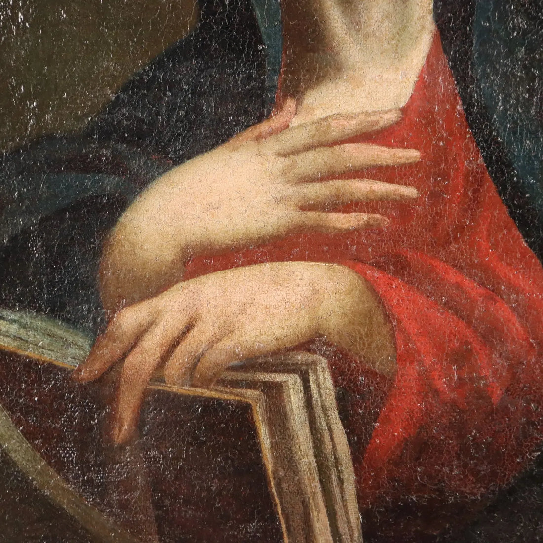 Antique Painting The Virgin Mary Oil on Canvas Italy XVII Century