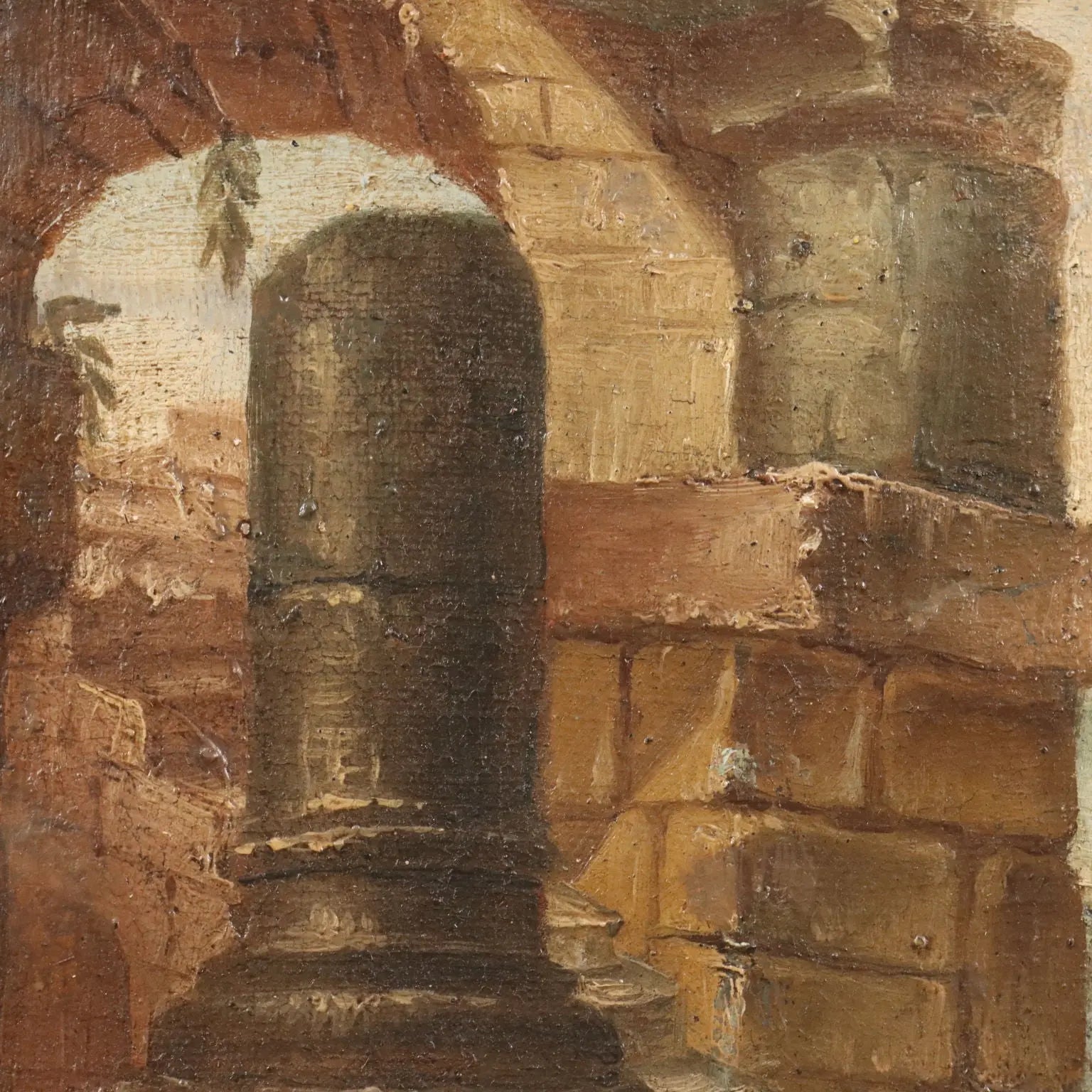 Antique Painting Archictectural Folly Oil on Canvas XVIII Century