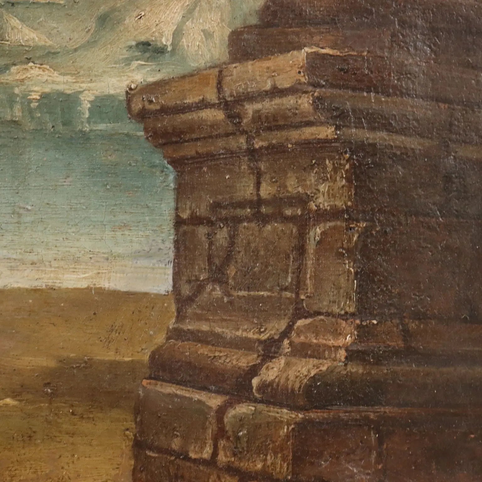 Antique Painting Archictectural Folly Oil on Canvas XVIII Century