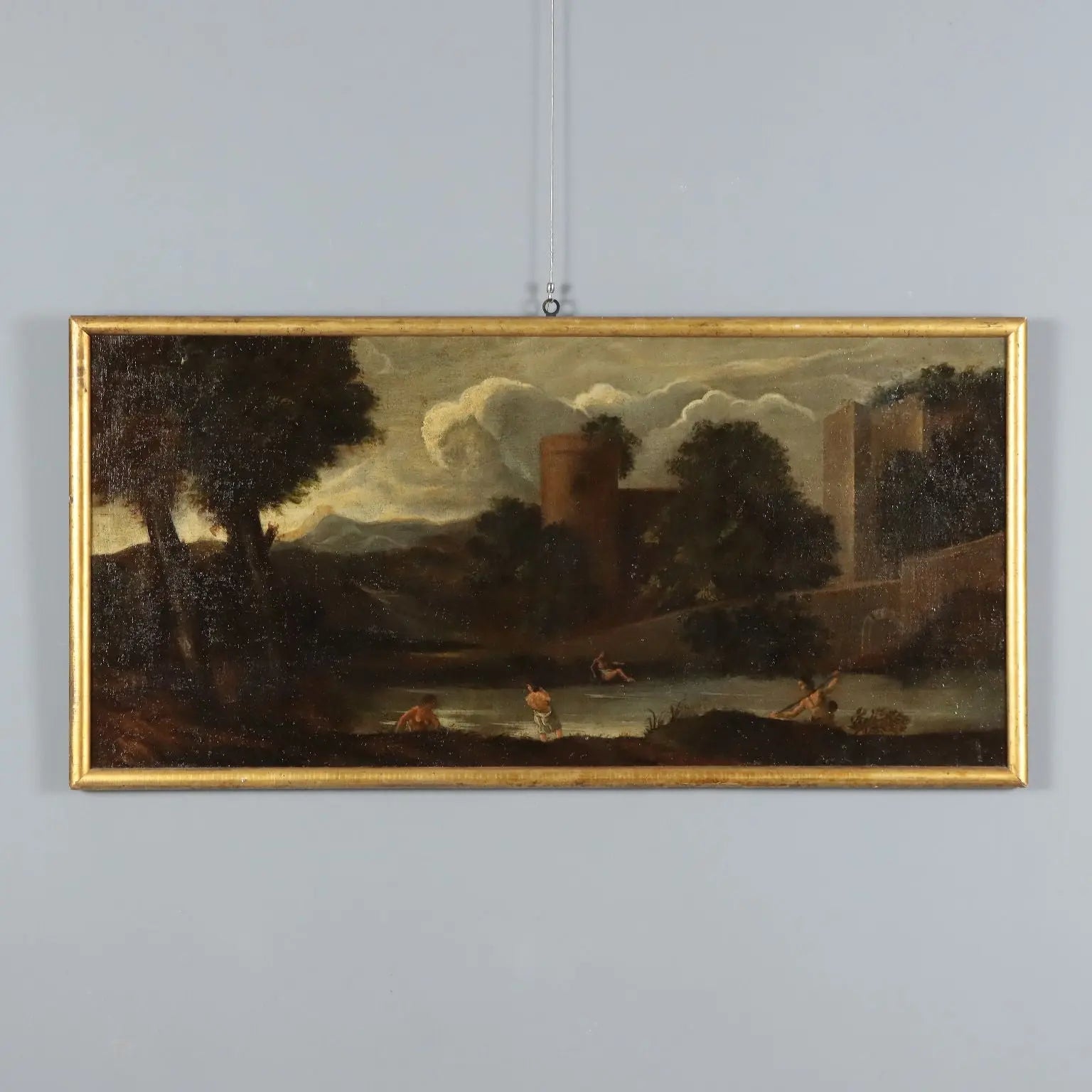 Antique Painting Landscape with Buildings Oil on Canvas '700
