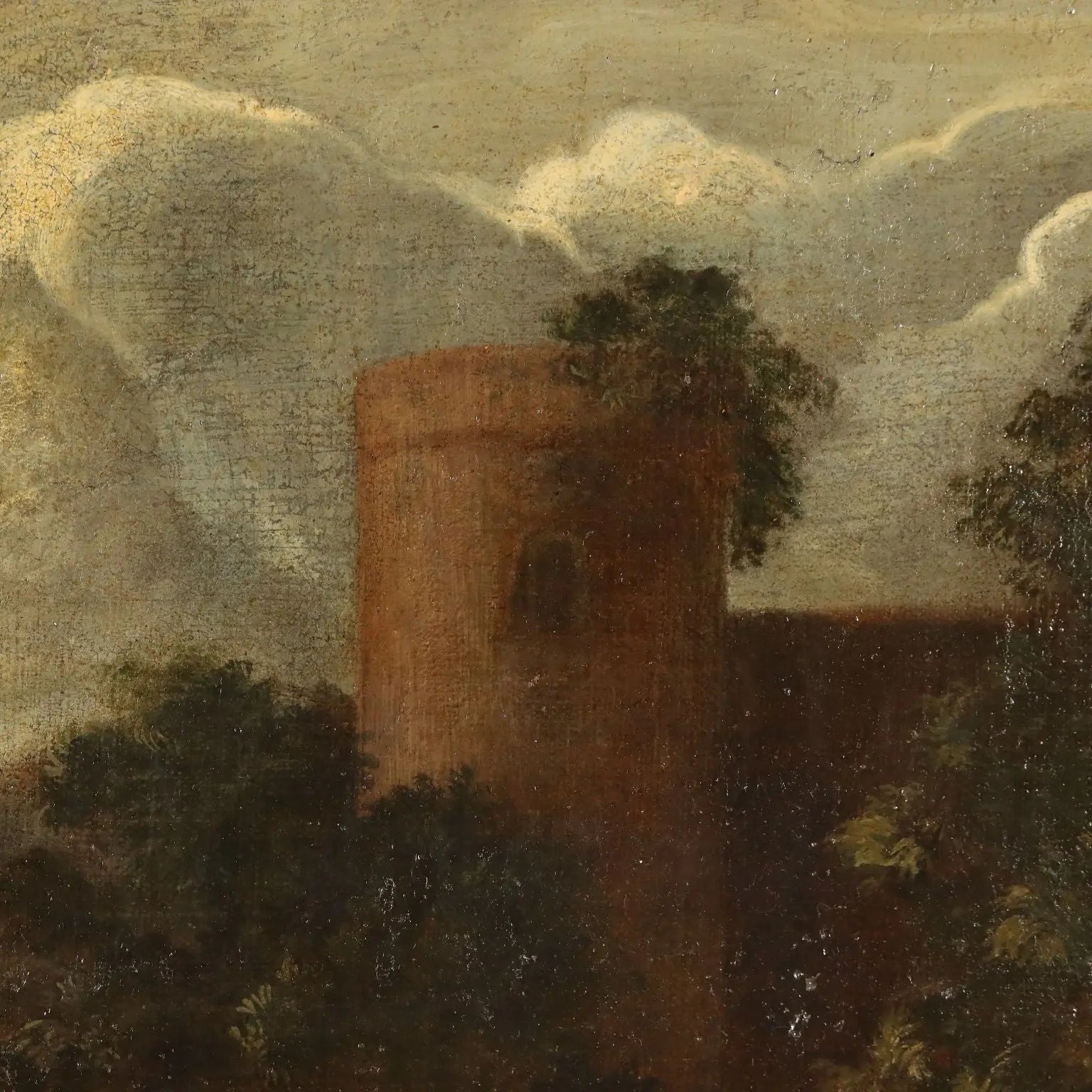 Antique Painting Landscape with Buildings Oil on Canvas '700