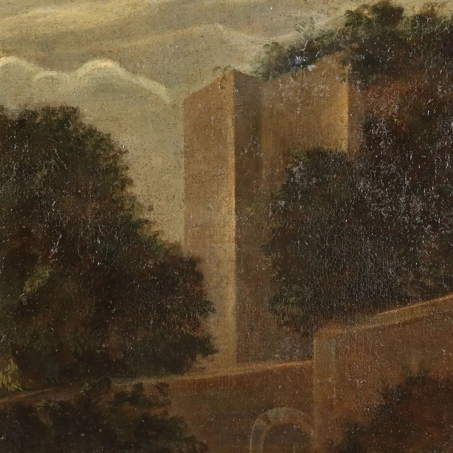 Antique Painting Landscape with Buildings Oil on Canvas '700