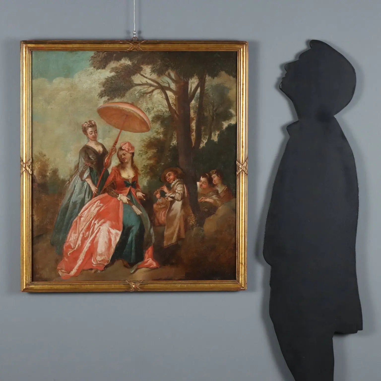 Antique Painting Love Concert in the Park Oil on Canvas XVIII Century