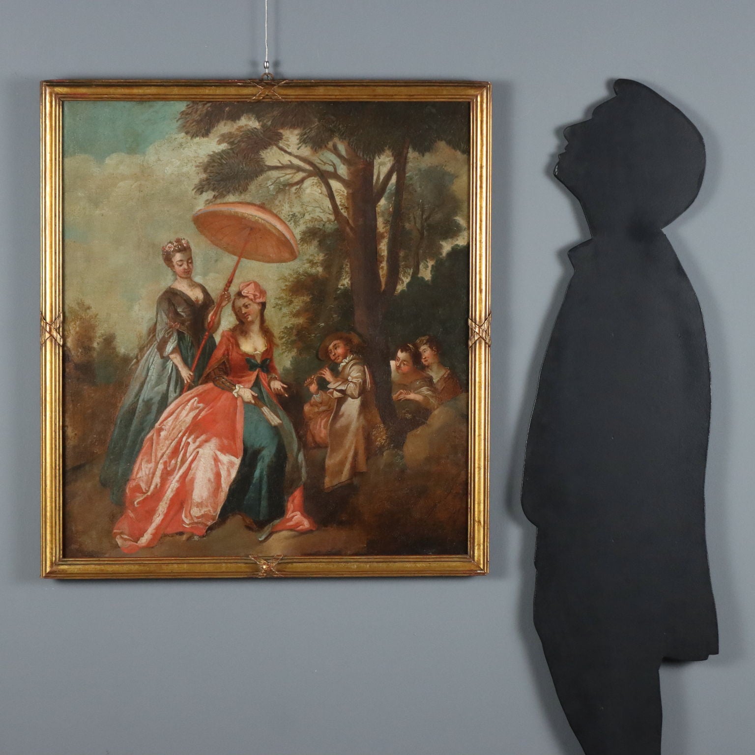 Antique Painting Love Concert in the Park Oil on Canvas XVIII Century