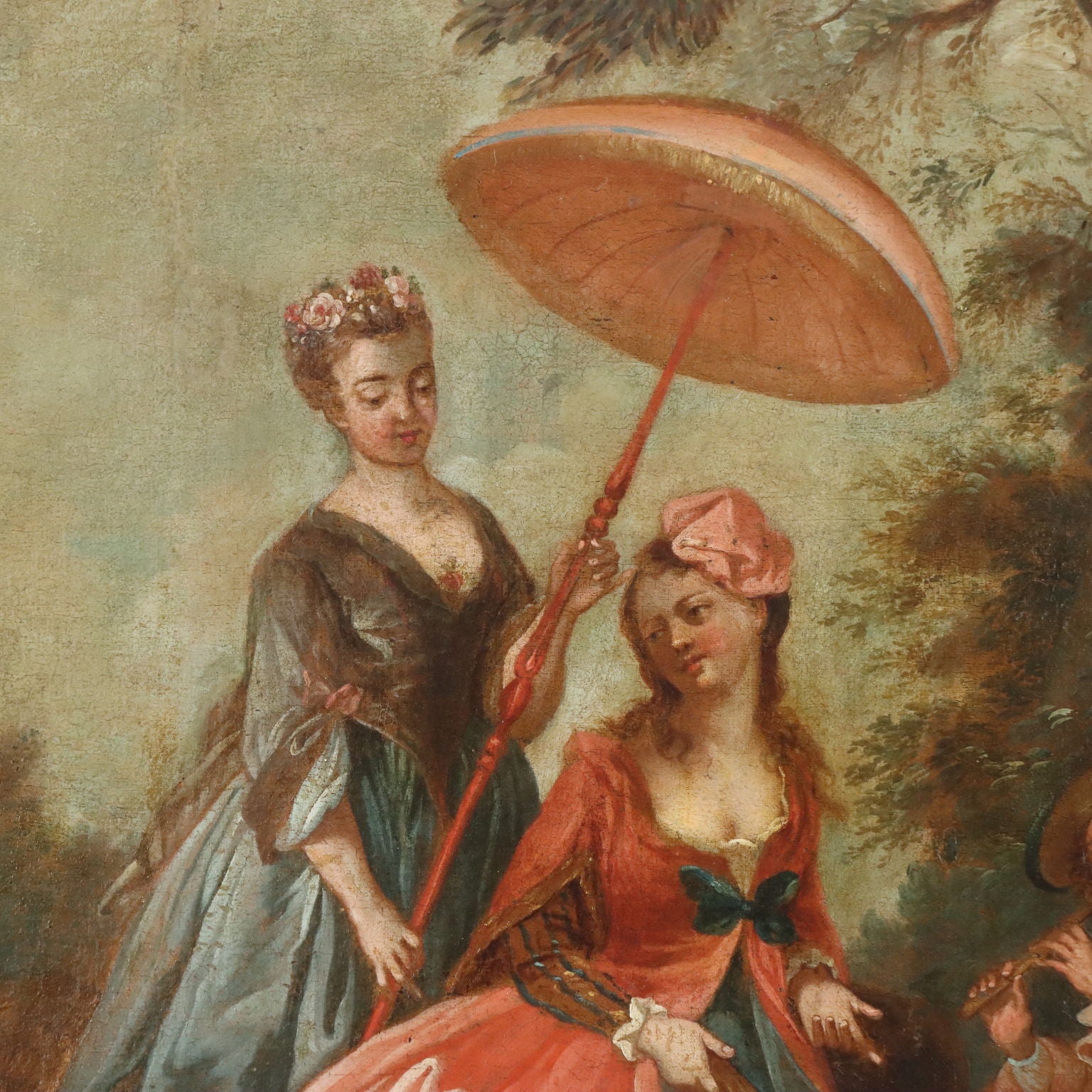 Antique Painting Love Concert in the Park Oil on Canvas XVIII Century