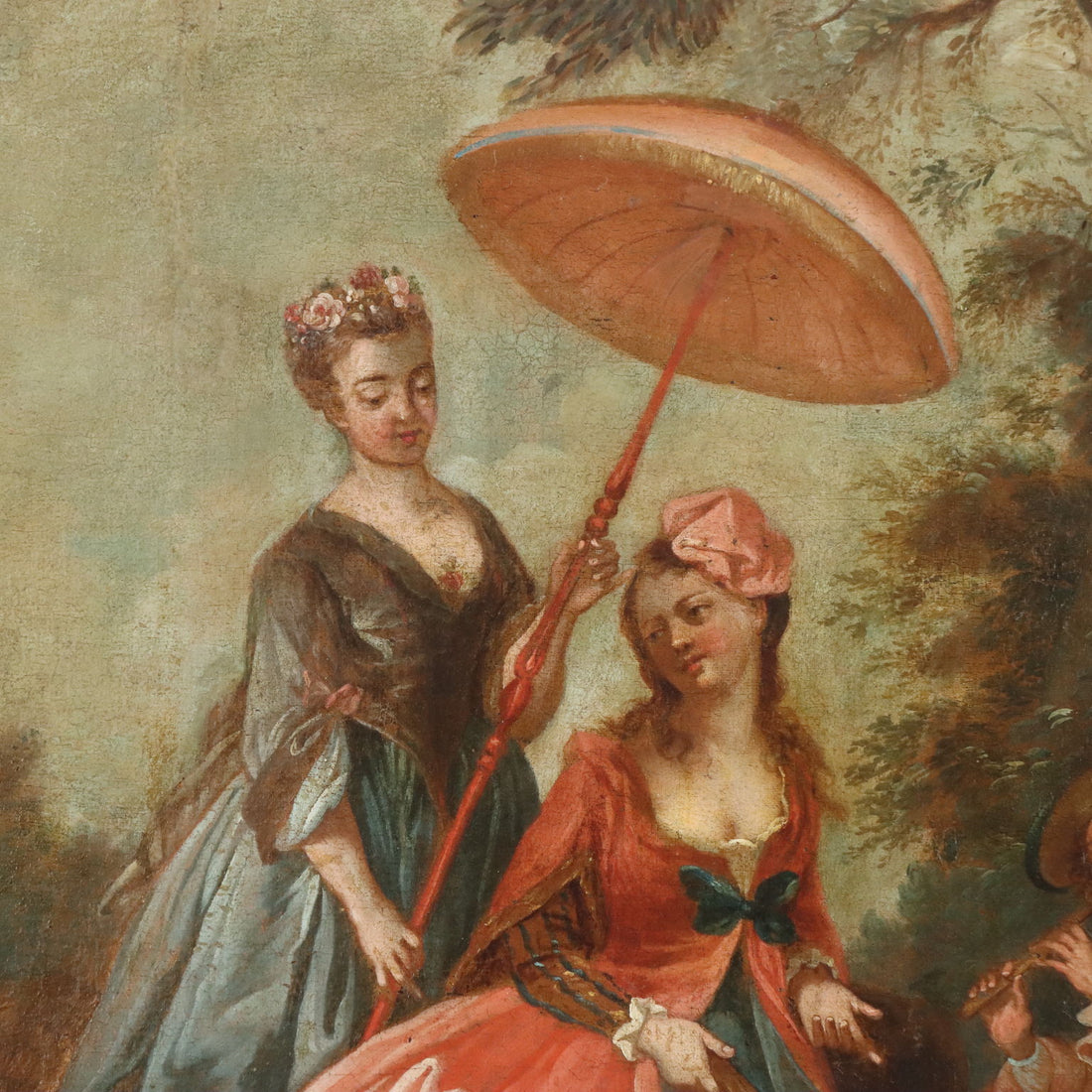 Antique Painting Love Concert in the Park Oil on Canvas XVIII Century