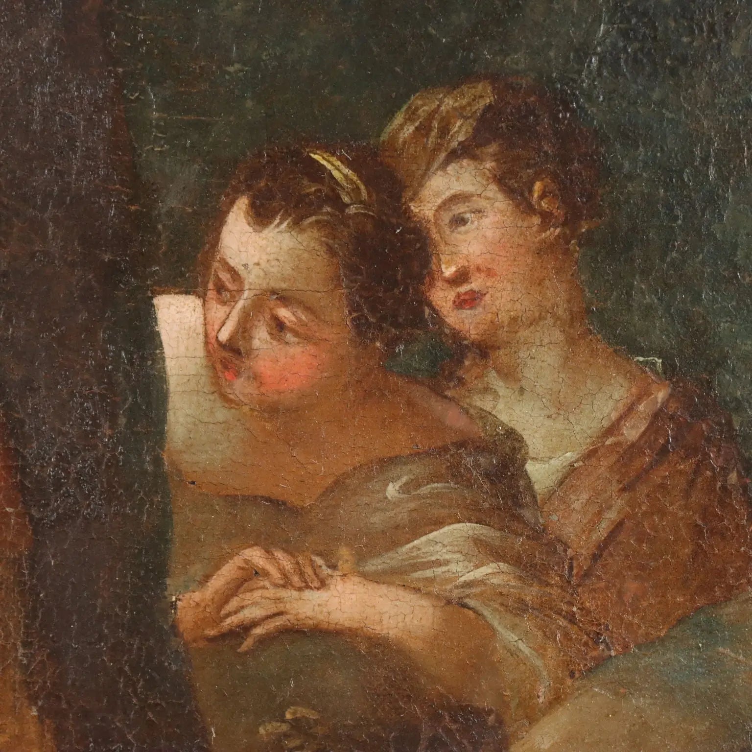 Antique Painting Love Concert in the Park Oil on Canvas XVIII Century