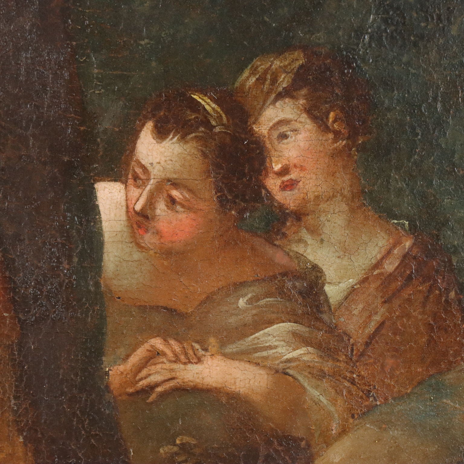 Antique Painting Love Concert in the Park Oil on Canvas XVIII Century
