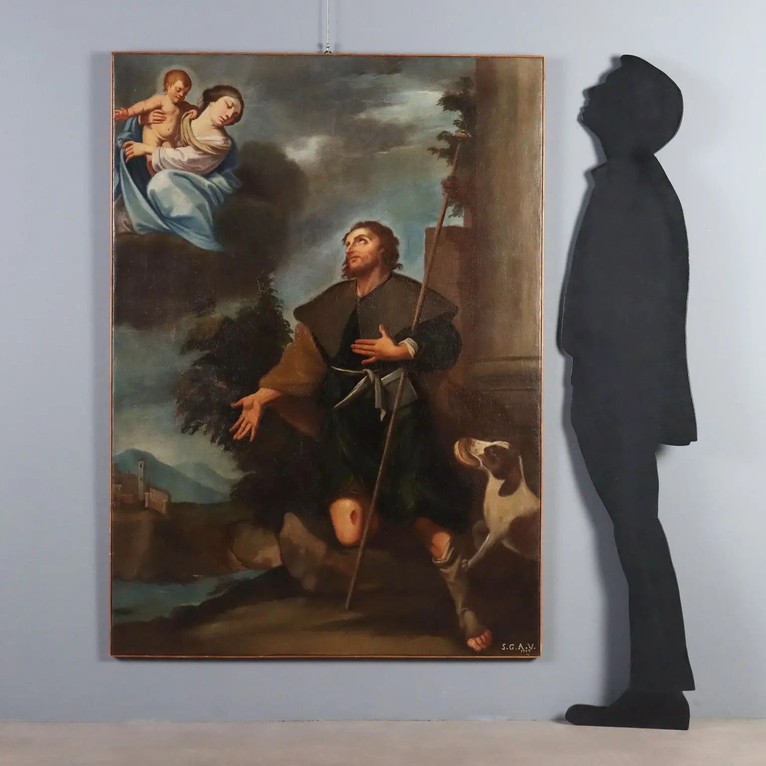Antique Painting Religious Subject Oil on Canvas 1747