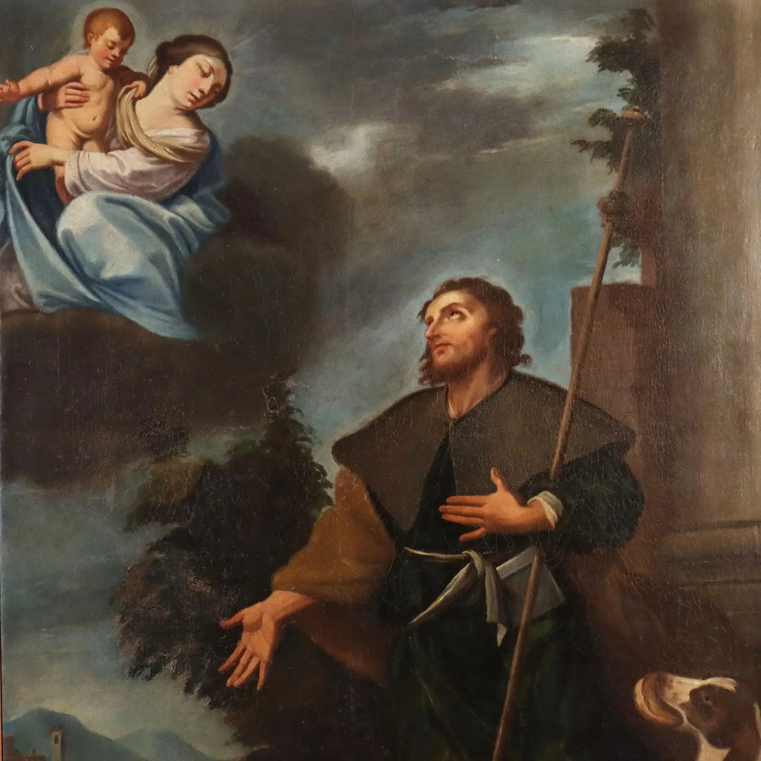Antique Painting Religious Subject Oil on Canvas 1747