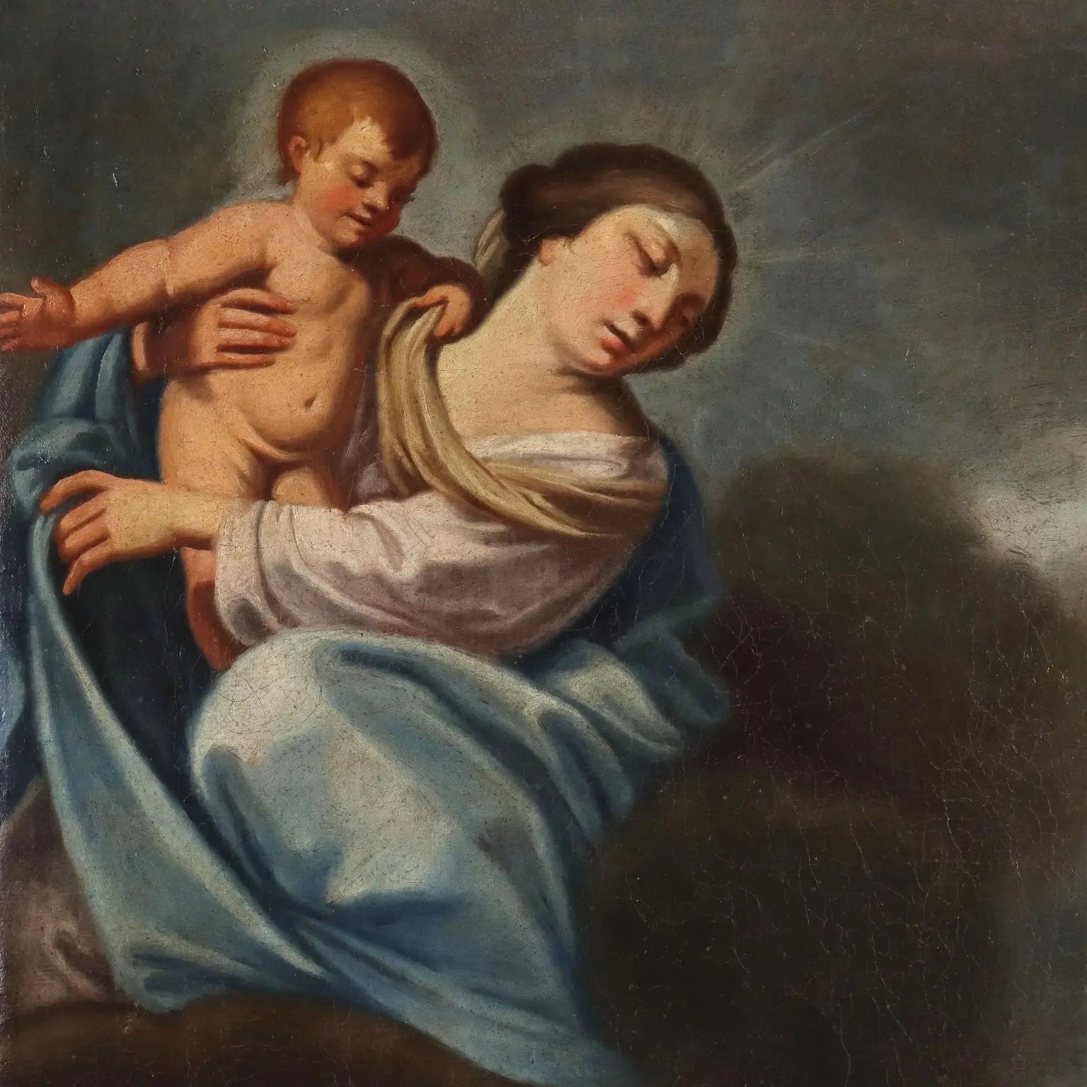 Antique Painting Religious Subject Oil on Canvas 1747