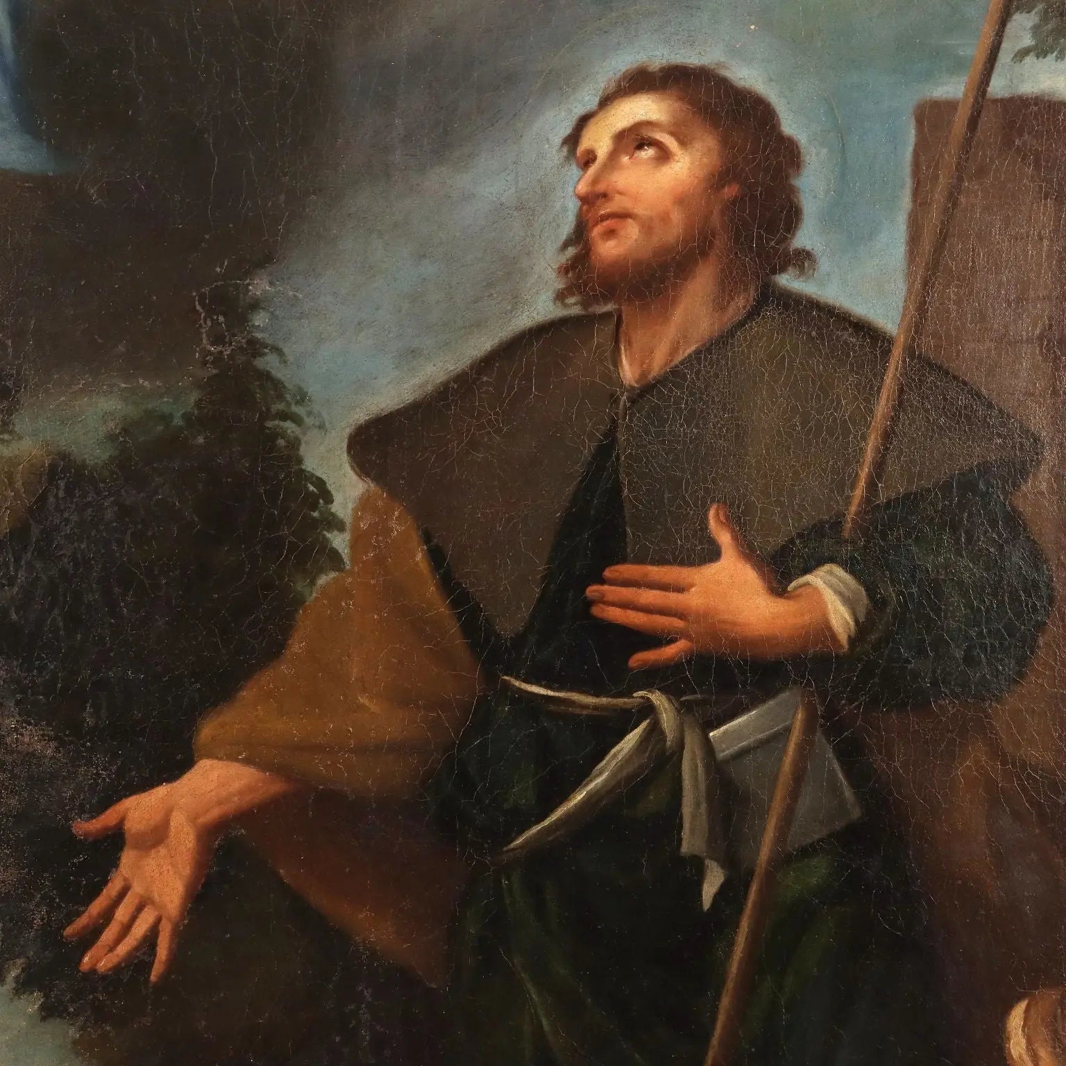Antique Painting Religious Subject Oil on Canvas 1747