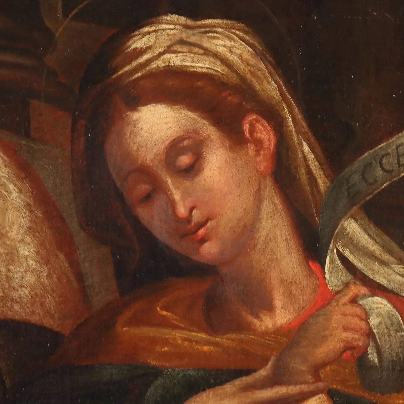 Antique Painting Virgin Mary and Child on Canvas XVII Century