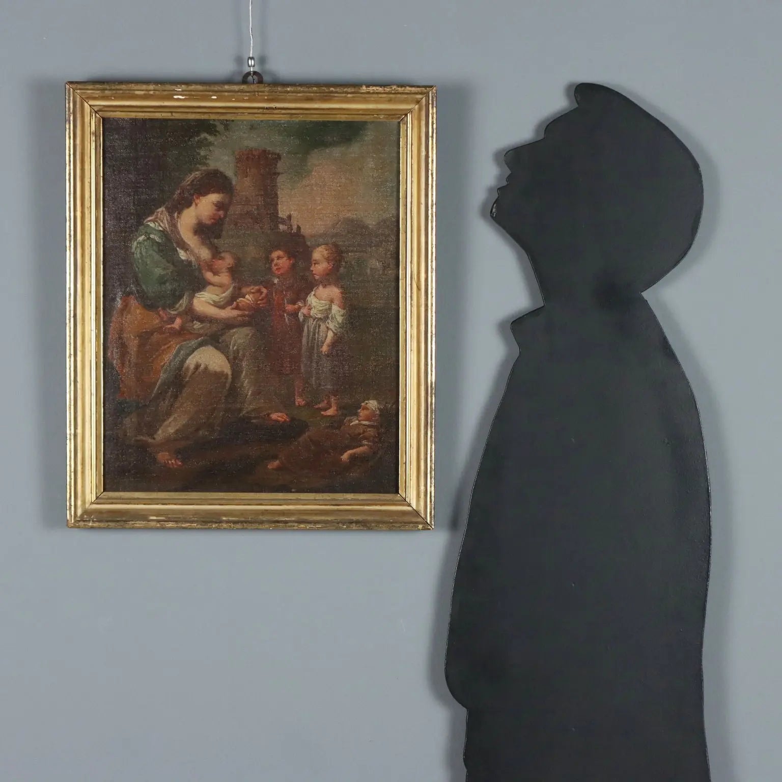 Antique Painting Allegory of Charity Oil on Canvas XVII-XVIII Century
