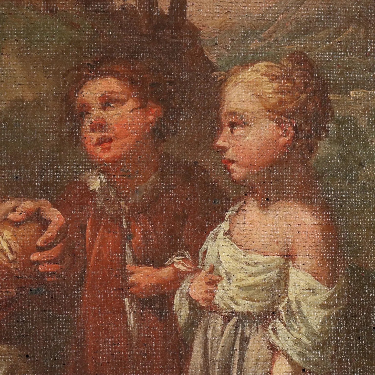 Antique Painting Allegory of Charity Oil on Canvas XVII-XVIII Century