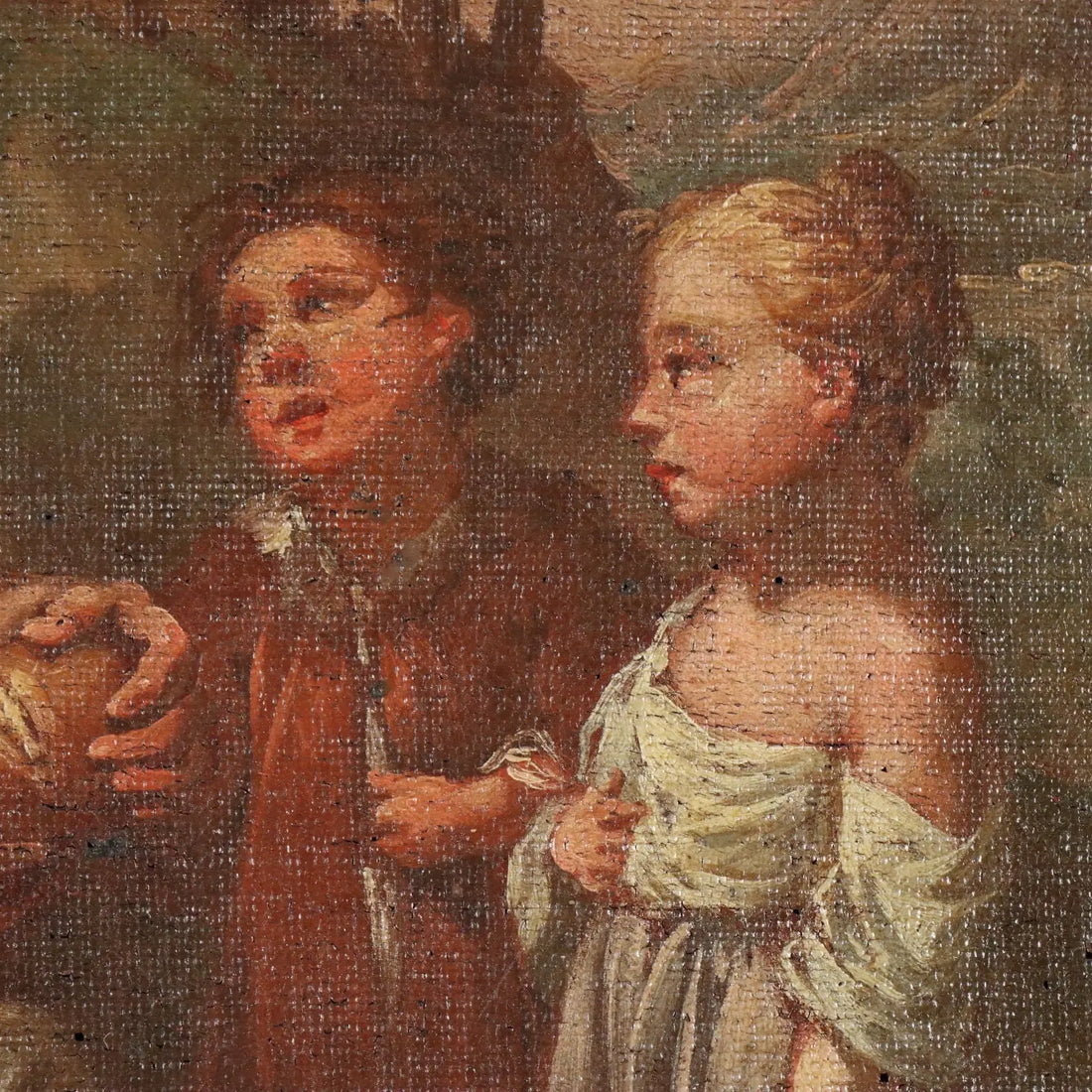 Antique Painting Allegory of Charity Oil on Canvas XVII-XVIII Century