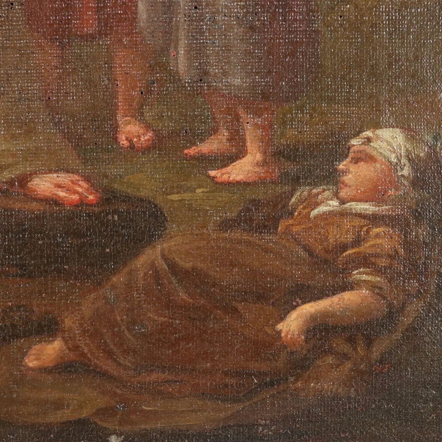 Antique Painting Allegory of Charity Oil on Canvas XVII-XVIII Century