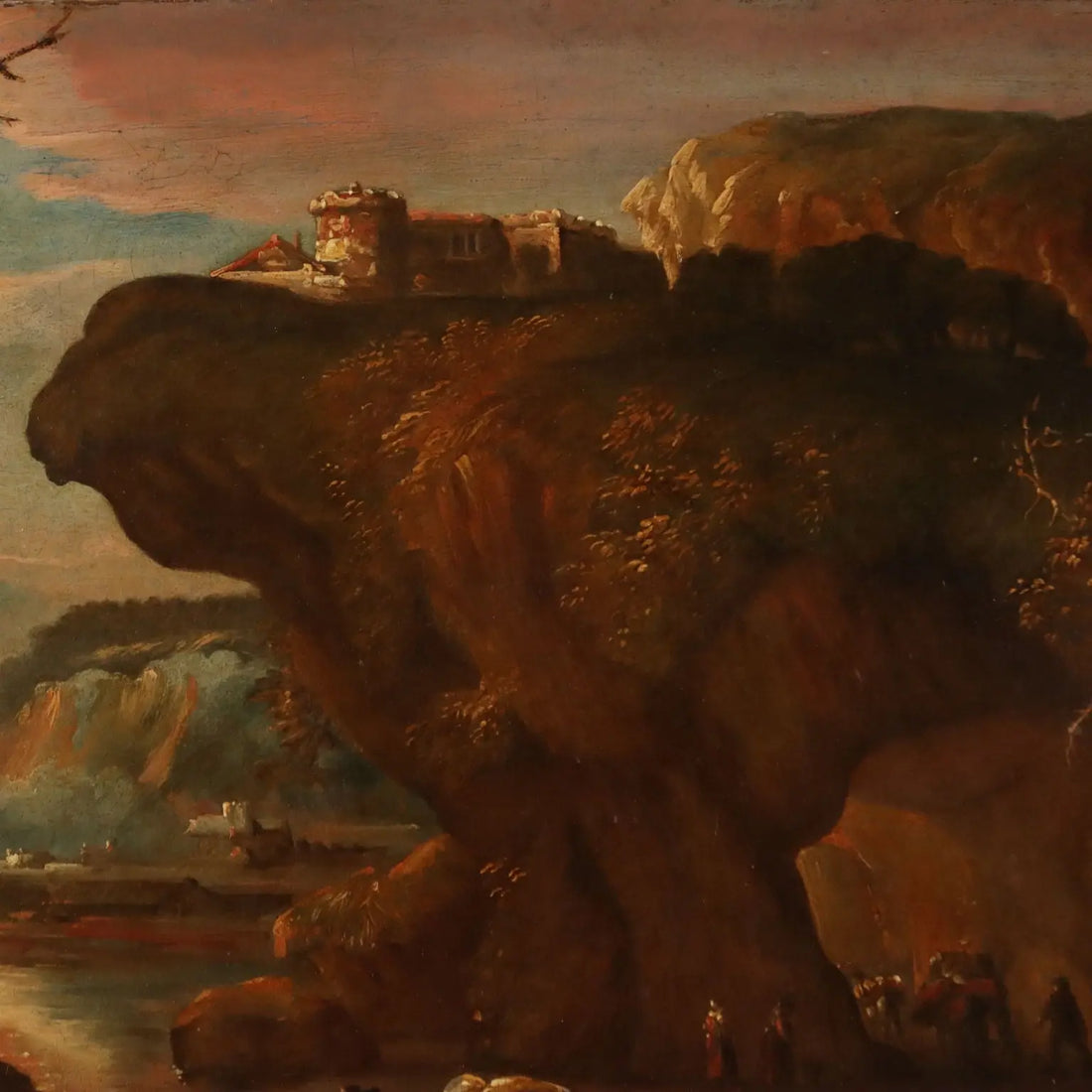 Antique Painting Landscape with Shepherds Oil on Canvas XVII Century