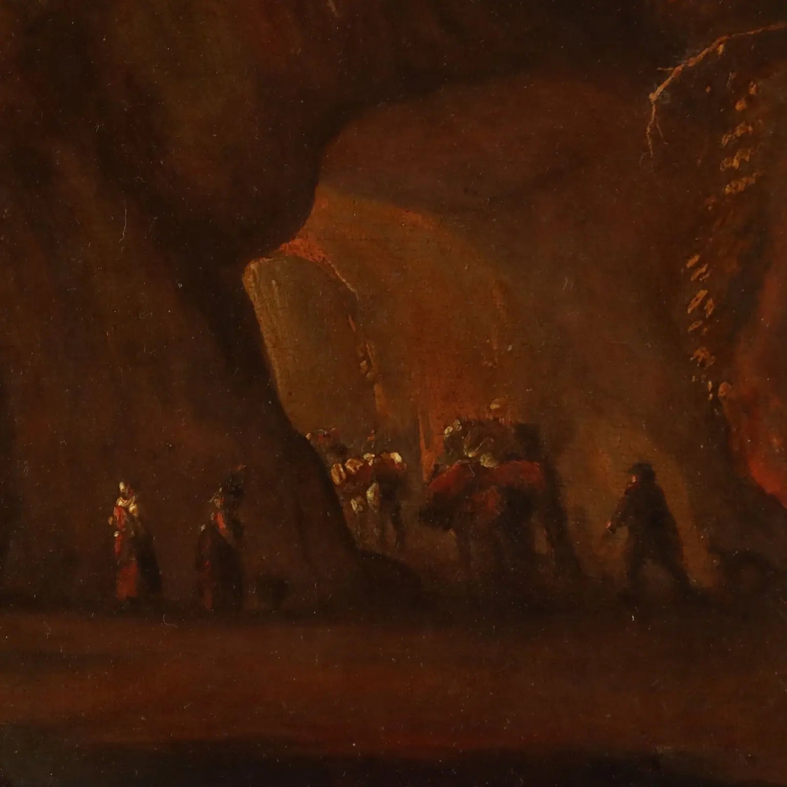 Antique Painting Landscape with Shepherds Oil on Canvas XVII Century