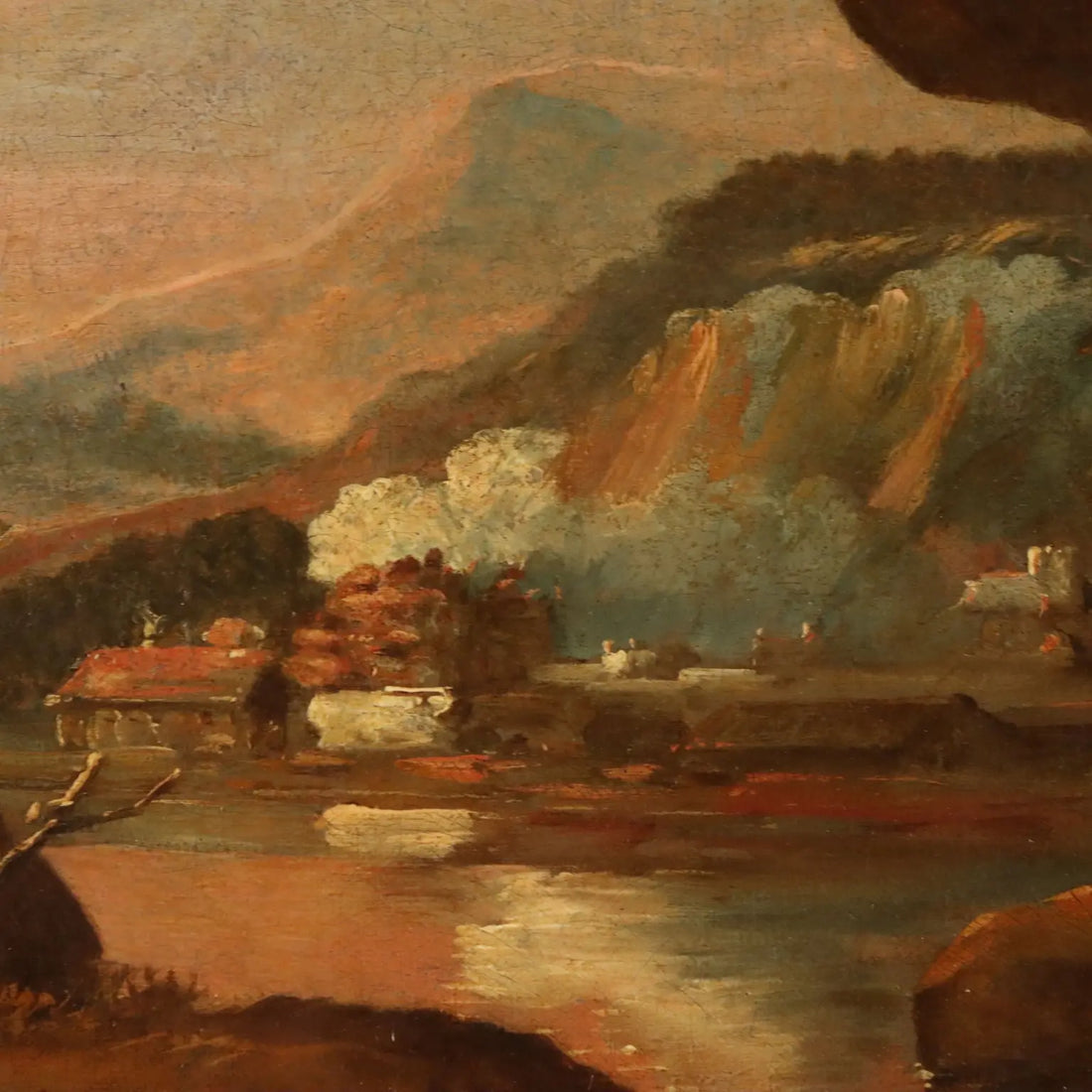 Antique Painting Landscape with Shepherds Oil on Canvas XVII Century