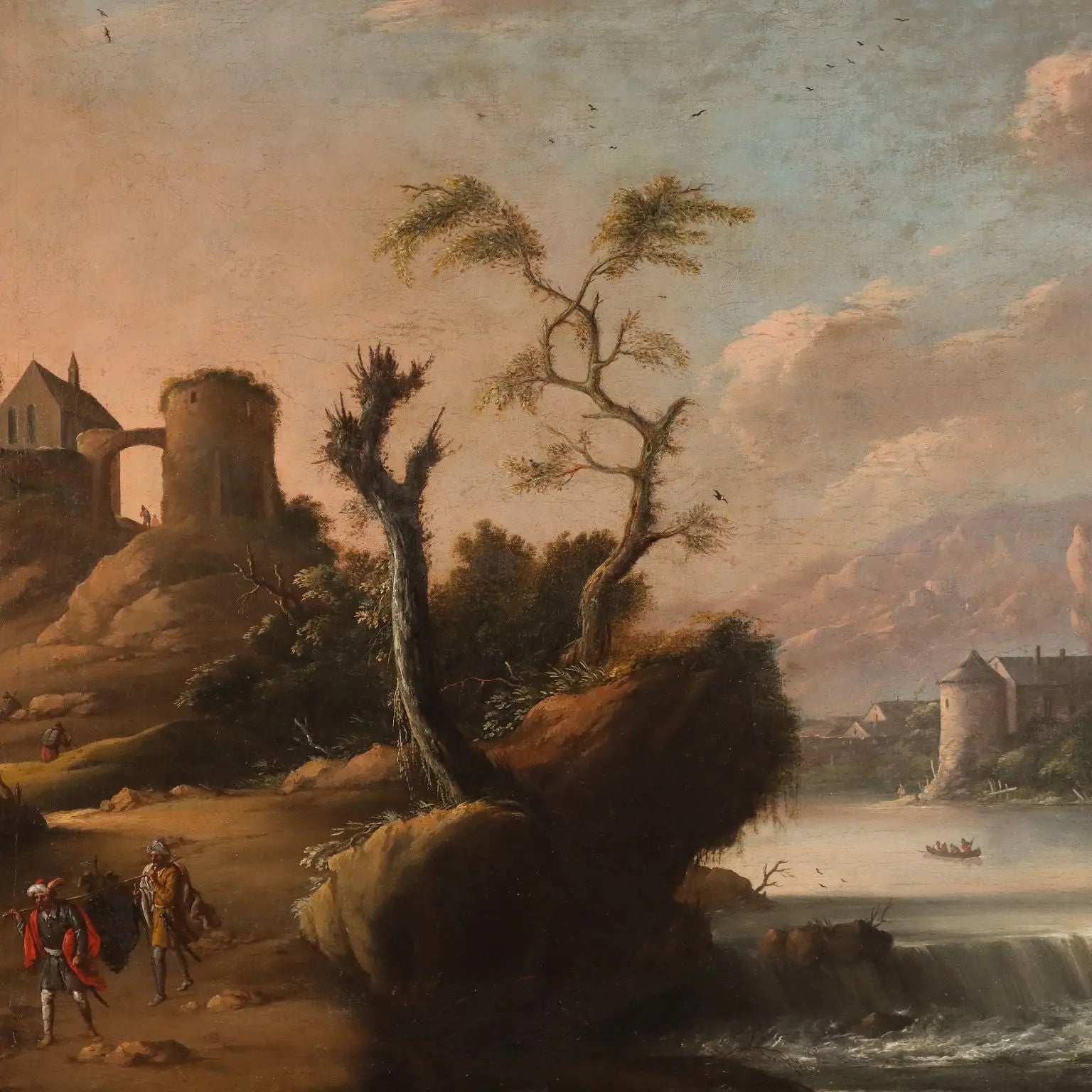 Antique Painting Landscape Oil on Canvas Italy XVIII Century
