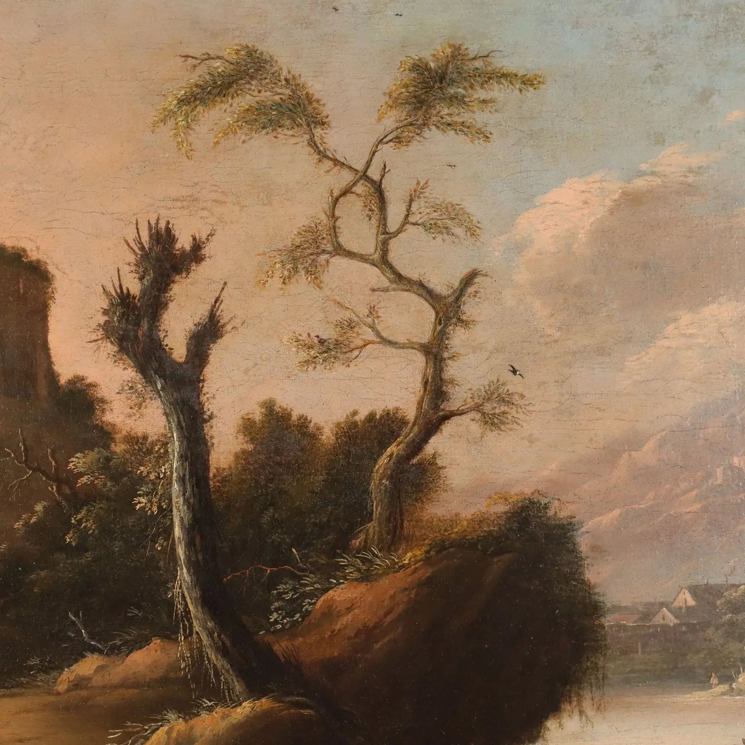 Antique Painting Landscape Oil on Canvas Italy XVIII Century