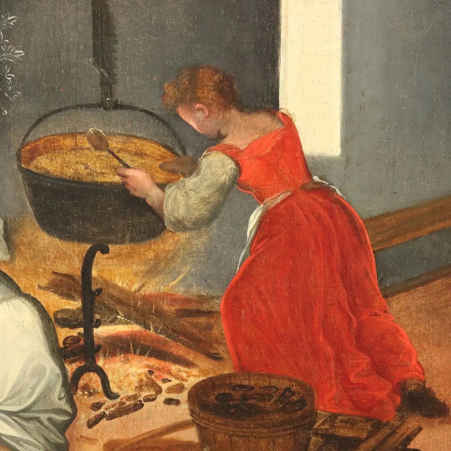 Antique Painting Kitchen Scene Oil on Canvas Flemish School