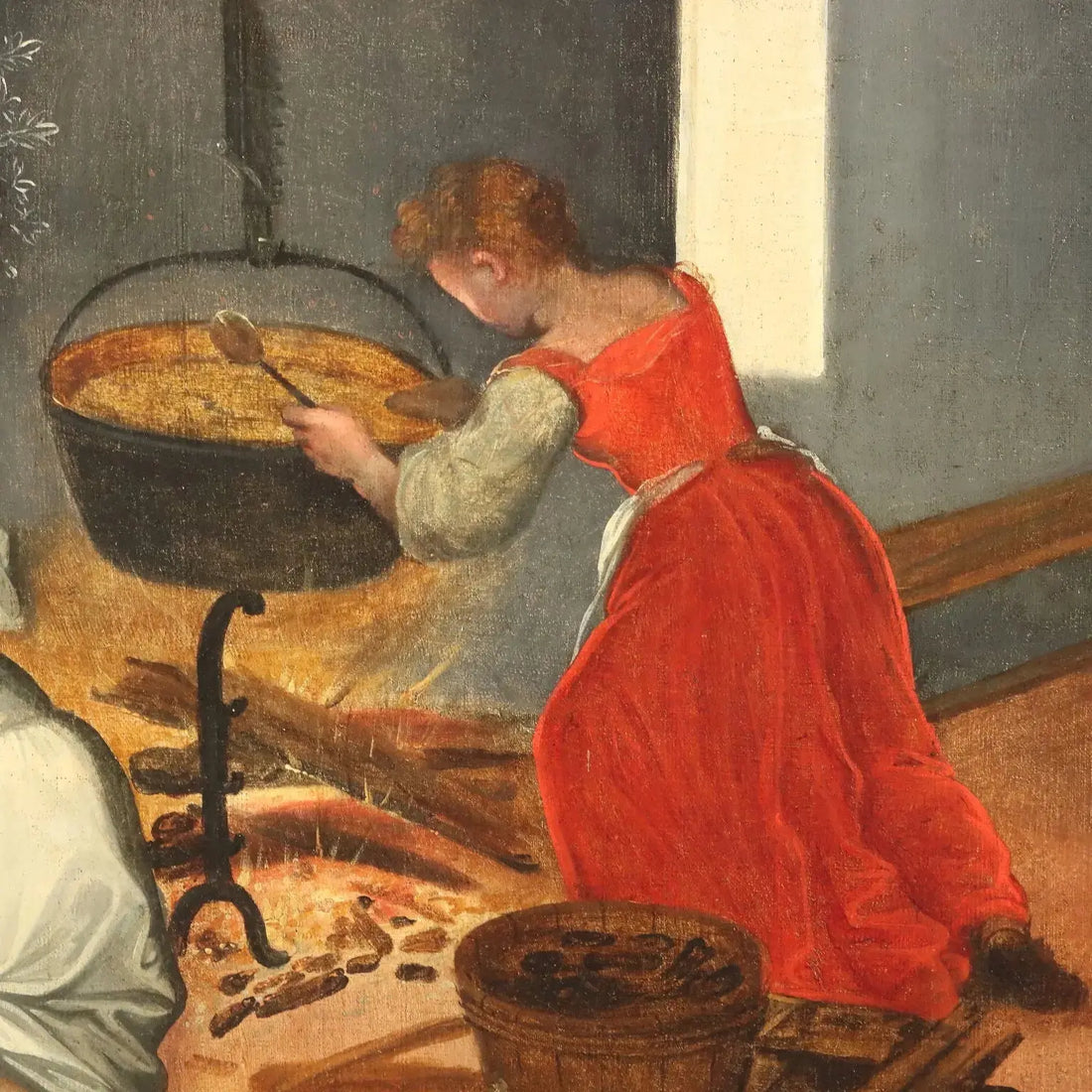 Antique Painting Kitchen Scene Oil on Canvas Flemish School