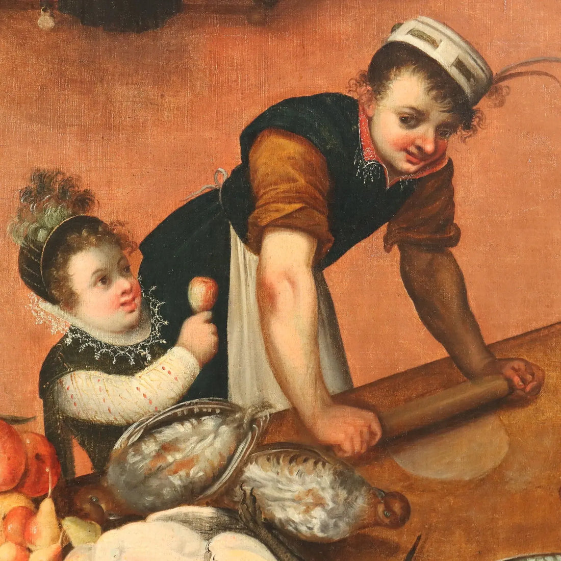 Antique Painting Kitchen Scene Oil on Canvas Flemish School