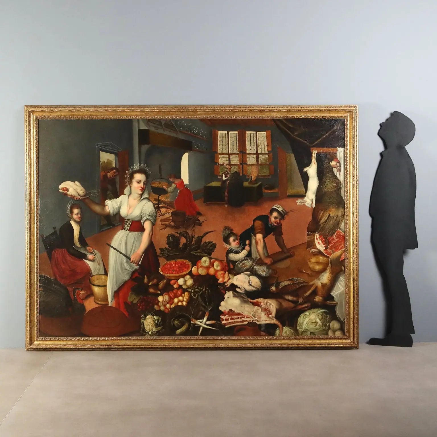 Antique Painting Kitchen Scene Oil on Canvas Flemish School