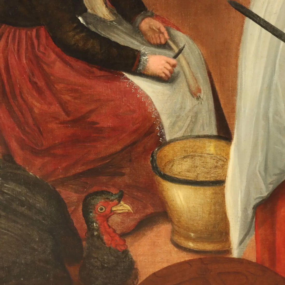 Antique Painting Kitchen Scene Oil on Canvas Flemish School