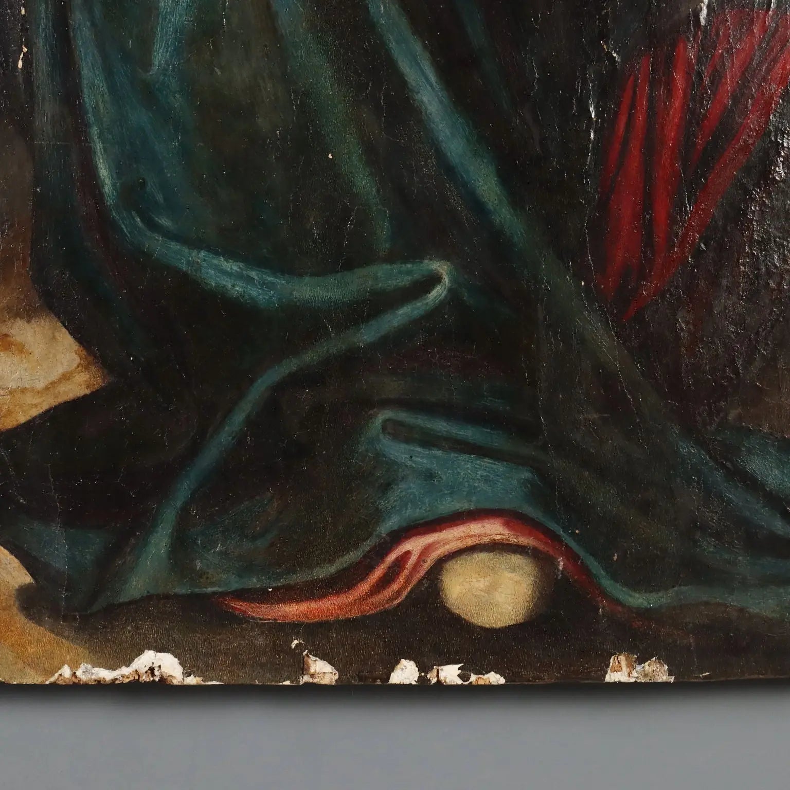 Antique Painting Virgin Mary Sat on the Throne Poplar XVI Century
