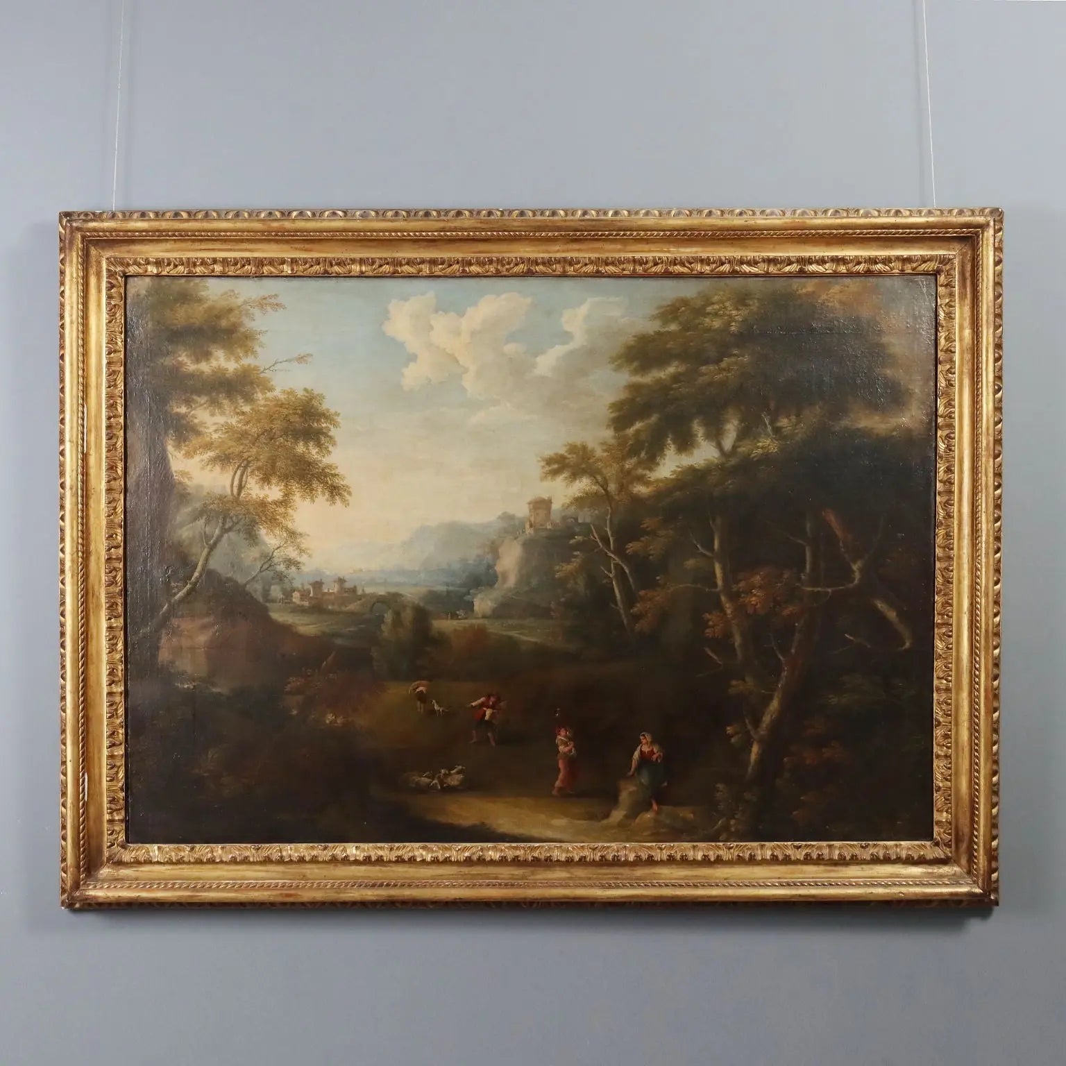 Antique Painting Venetian School Oil on Canvas Landscape XVIII Century